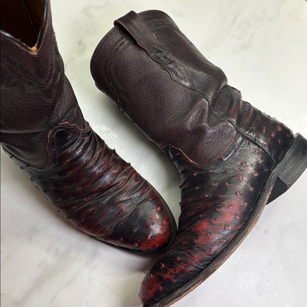 Lucchese 2000 Black Cherry Boots Ostrich Leather Roper 8 EE Needs Resole